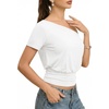 image:imageMANGOPOP Off The Shoulder Tops for Women Short Sleeve Asymmetrical Cinched Waist Casual Loose Going Out Trendy Y2k Tops 2026White