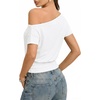 image:imageMANGOPOP Off The Shoulder Tops for Women Short Sleeve Asymmetrical Cinched Waist Casual Loose Going Out Trendy Y2k Tops 2026White