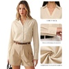 image:imageMANGOPOP Striped Button Down Shirts for Women Dress Shirts V Neck Long Sleeve Casual Blouses Office Work Shirt with PocketKhaki and White Stripes