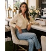 image:imageMANGOPOP Striped Button Down Shirts for Women Dress Shirts V Neck Long Sleeve Casual Blouses Office Work Shirt with PocketKhaki and White Stripes