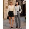 image:imageMANGOPOP Striped Button Down Shirts for Women Dress Shirts V Neck Long Sleeve Casual Blouses Office Work Shirt with PocketKhaki and White Stripes