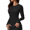 image:imageMANGOPOP Womens Long Sleeve Bodysuit Crew Neck Sweater Slim Fitted Body Suit Thermal Fleece Ribbed Knit Fall Tops 202501 Black