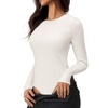 image:imageMANGOPOP Womens Long Sleeve Bodysuit Crew Neck Sweater Slim Fitted Body Suit Thermal Fleece Ribbed Knit Fall Tops 202502 White