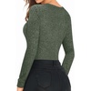 image:imageMANGOPOP Womens Long Sleeve Bodysuit Crew Neck Sweater Slim Fitted Body Suit Thermal Fleece Ribbed Knit Fall Tops 2025Army Green