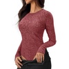 image:imageMANGOPOP Womens Long Sleeve Bodysuit Crew Neck Sweater Slim Fitted Body Suit Thermal Fleece Ribbed Knit Fall Tops 2025Burgundy