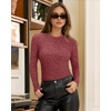 image:imageMANGOPOP Womens Long Sleeve Bodysuit Crew Neck Sweater Slim Fitted Body Suit Thermal Fleece Ribbed Knit Fall Tops 2025Burgundy