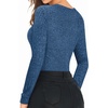 image:imageMANGOPOP Womens Long Sleeve Bodysuit Crew Neck Sweater Slim Fitted Body Suit Thermal Fleece Ribbed Knit Fall Tops 2025Deep Blue