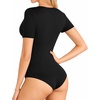 image:imageMANGOPOP Womens Long Sleeve Short Sleeve Bodysuit Sexy V Neck Body Suits Fitted Fall Going Out Tops01short Sleeve Black