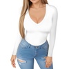 image:imageMANGOPOP Womens Long Sleeve Short Sleeve Bodysuit Sexy V Neck Body Suits Fitted Fall Going Out Tops03fleece Lined White