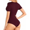 image:imageMANGOPOP Womens Long Sleeve Short Sleeve Bodysuit Sexy V Neck Body Suits Fitted Fall Going Out Tops04short Sleeve Burgundy