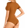 image:imageMANGOPOP Womens Long Sleeve Short Sleeve Bodysuit Sexy V Neck Body Suits Fitted Fall Going Out Tops04short Sleeve Camel