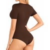 image:imageMANGOPOP Womens Long Sleeve Short Sleeve Bodysuit Sexy V Neck Body Suits Fitted Fall Going Out Tops04short Sleeve Coffee