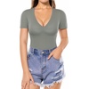 image:imageMANGOPOP Womens Long Sleeve Short Sleeve Bodysuit Sexy V Neck Body Suits Fitted Fall Going Out Tops04short Sleeve Elephant Grey