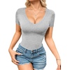 image:imageMANGOPOP Womens Long Sleeve Short Sleeve Bodysuit Sexy V Neck Body Suits Fitted Fall Going Out Tops04short Sleeve Light Grey
