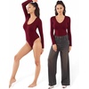 image:imageMANGOPOP Womens Long Sleeve Short Sleeve Bodysuit Sexy V Neck Body Suits Fitted Fall Going Out Tops05long Sleeve Burgundy