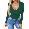 image:imageMANGOPOP Womens Long Sleeve Short Sleeve Bodysuit Sexy V Neck Body Suits Fitted Fall Going Out Tops05long Sleeve Deep Green