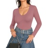 image:imageMANGOPOP Womens Long Sleeve Short Sleeve Bodysuit Sexy V Neck Body Suits Fitted Fall Going Out Tops05long Sleeve Marsala