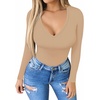 image:imageMANGOPOP Womens Long Sleeve Short Sleeve Bodysuit Sexy V Neck Body Suits Fitted Fall Going Out Tops05long Sleeve Mocha