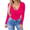 image:imageMANGOPOP Womens Long Sleeve Short Sleeve Bodysuit Sexy V Neck Body Suits Fitted Fall Going Out Tops05long Sleeve Rose Pink