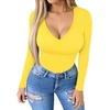 image:imageMANGOPOP Womens Long Sleeve Short Sleeve Bodysuit Sexy V Neck Body Suits Fitted Fall Going Out Tops05long Sleeve Yellow