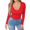 image:imageMANGOPOP Womens Long Sleeve Short Sleeve Bodysuit Sexy V Neck Body Suits Fitted Fall Going Out Tops06fleece Lined Red