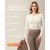 image:imageMANGOPOP Womens Long Sleeve Thermal Fleece Bodysuit Crew Neck Slim Fit Body Suit Warm Base Layer Tops Fall Outfits 2025A02 White