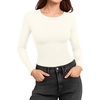 image:imageMANGOPOP Womens Long Sleeve Thermal Fleece Bodysuit Crew Neck Slim Fit Body Suit Warm Base Layer Tops Fall Outfits 2025A02 White