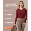 image:imageMANGOPOP Womens Long Sleeve Thermal Fleece Bodysuit Crew Neck Slim Fit Body Suit Warm Base Layer Tops Fall Outfits 2025Burgundy