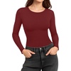 image:imageMANGOPOP Womens Long Sleeve Thermal Fleece Bodysuit Crew Neck Slim Fit Body Suit Warm Base Layer Tops Fall Outfits 2025Burgundy