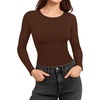 image:imageMANGOPOP Womens Long Sleeve Thermal Fleece Bodysuit Crew Neck Slim Fit Body Suit Warm Base Layer Tops Fall Outfits 2025Coffee