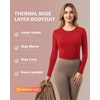 image:imageMANGOPOP Womens Long Sleeve Thermal Fleece Bodysuit Crew Neck Slim Fit Body Suit Warm Base Layer Tops Fall Outfits 2025Red