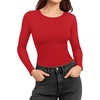 image:imageMANGOPOP Womens Long Sleeve Thermal Fleece Bodysuit Crew Neck Slim Fit Body Suit Warm Base Layer Tops Fall Outfits 2025Red