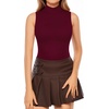 image:imageMANGOPOP Womens Mock Turtle Neck Sleeveless Tank Tops Bodysuit Leotard Clothing06 Burgundy
