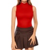 image:imageMANGOPOP Womens Mock Turtle Neck Sleeveless Tank Tops Bodysuit Leotard Clothing08 Red