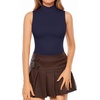 image:imageMANGOPOP Womens Mock Turtle Neck Sleeveless Tank Tops Bodysuit Leotard Clothing11 Navy Blue