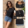 image:imageMANGOPOP Womens Short Sleeve Tunic Tops Business Casual T Shirt with Button 2026 Summer Trendy TeesAblack