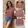 image:imageMANGOPOP Womens Short Sleeve Tunic Tops Business Casual T Shirt with Button 2026 Summer Trendy TeesMarsala