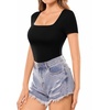 image:imageMANGOPOP Womens Square Neck T Shirts Long Sleeve Short Sleeve Tops Fitted TeesA01 Short Sleeve Black