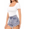 image:imageMANGOPOP Womens Square Neck T Shirts Long Sleeve Short Sleeve Tops Fitted TeesA02 Short Sleeve White