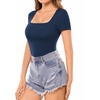 image:imageMANGOPOP Womens Square Neck T Shirts Long Sleeve Short Sleeve Tops Fitted TeesB05 Short Sleeve Navy Blue