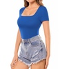 image:imageMANGOPOP Womens Square Neck T Shirts Long Sleeve Short Sleeve Tops Fitted TeesB07 Short Sleeve Royal Blue