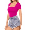 image:imageMANGOPOP Womens Square Neck T Shirts Long Sleeve Short Sleeve Tops Fitted TeesB08 Short Sleeve Rose Pink