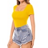 image:imageMANGOPOP Womens Square Neck T Shirts Long Sleeve Short Sleeve Tops Fitted TeesB09 Short Sleeve Yellow