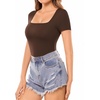 image:imageMANGOPOP Womens Square Neck T Shirts Long Sleeve Short Sleeve Tops Fitted TeesB10 Short Sleeve Coffee