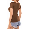 image:imageMANGOPOP Womens Square Neck T Shirts Long Sleeve Short Sleeve Tops Fitted TeesB11 Short Sleeve Brown