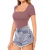 image:imageMANGOPOP Womens Square Neck T Shirts Long Sleeve Short Sleeve Tops Fitted TeesB12 Short Sleeve Marsala