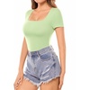 image:imageMANGOPOP Womens Square Neck T Shirts Long Sleeve Short Sleeve Tops Fitted TeesB13 Short Sleeve Fern Green