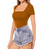 image:imageMANGOPOP Womens Square Neck T Shirts Long Sleeve Short Sleeve Tops Fitted TeesB14 Short Sleeve Camel
