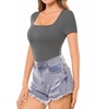 image:imageMANGOPOP Womens Square Neck T Shirts Long Sleeve Short Sleeve Tops Fitted TeesB15 Short Sleeve Dark Heather Grey