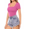 image:imageMANGOPOP Womens Square Neck T Shirts Long Sleeve Short Sleeve Tops Fitted TeesB16 Short Sleeve Blush